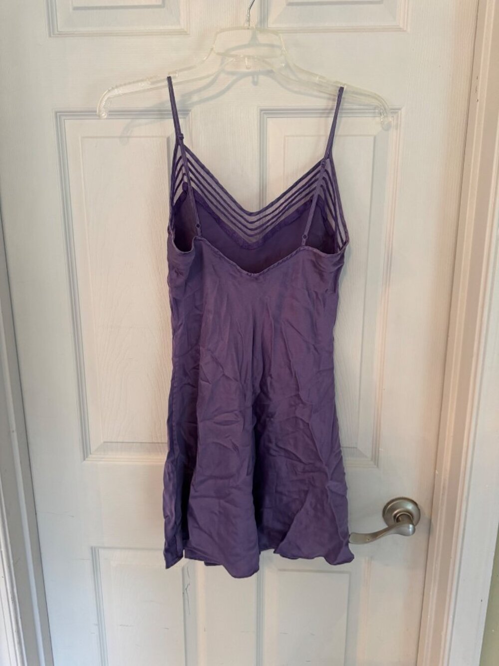 Victorias Secret Purple Silk Slip Chemise Dress Mesh Stripe Inlay Lingerie MED - Picture 5 of 6
